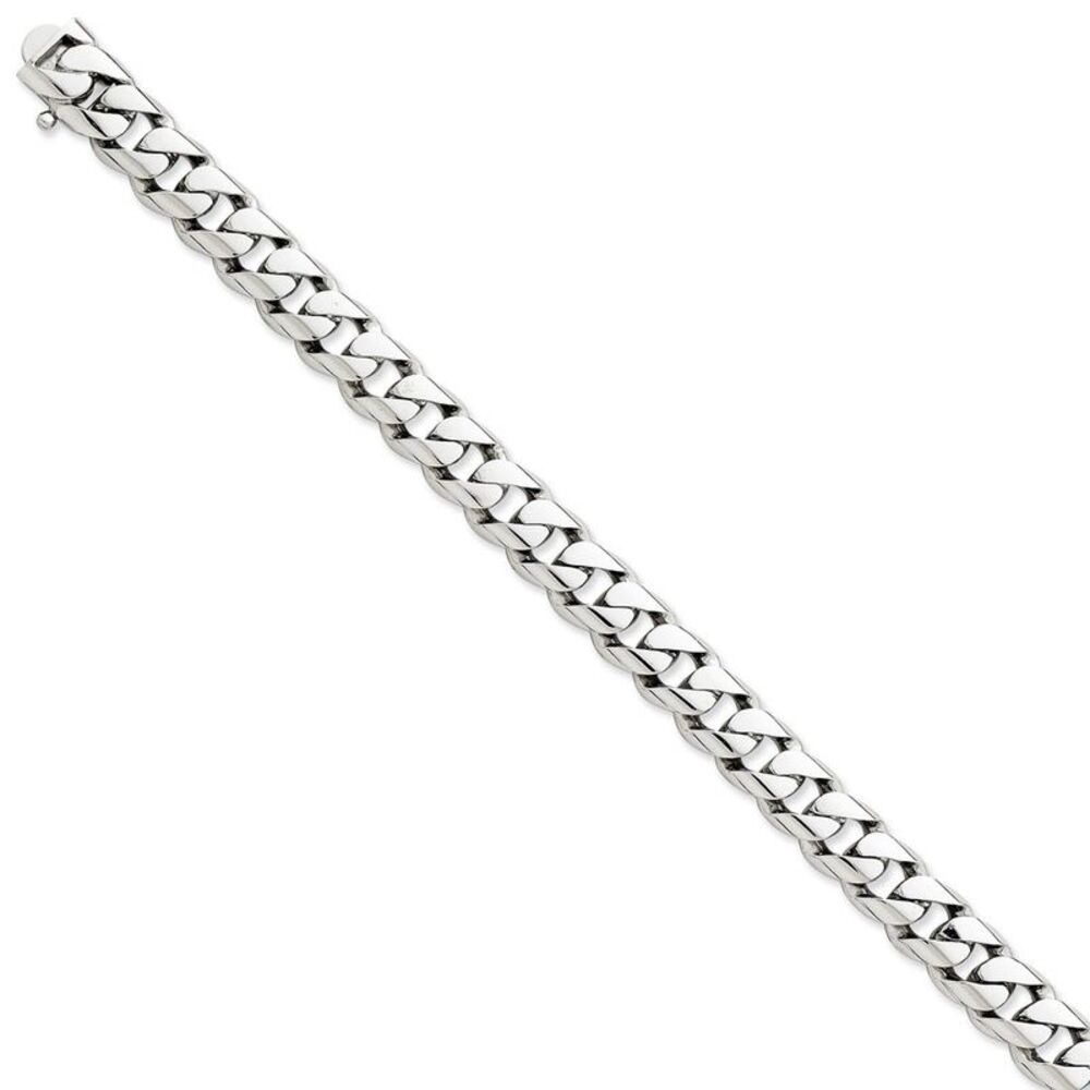 Men's 14k White Gold, 9mm Curb Chain Link Bracelet - 8 Inch